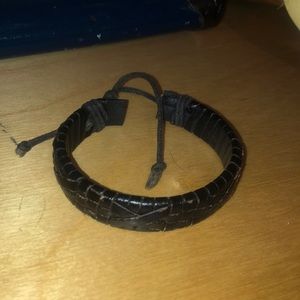 Black leather draw string bracelet